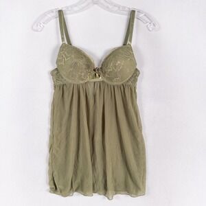 Hush Intimates Babydoll Chemise Sz Small Green Lace Mesh Push Up Flowy Romantic